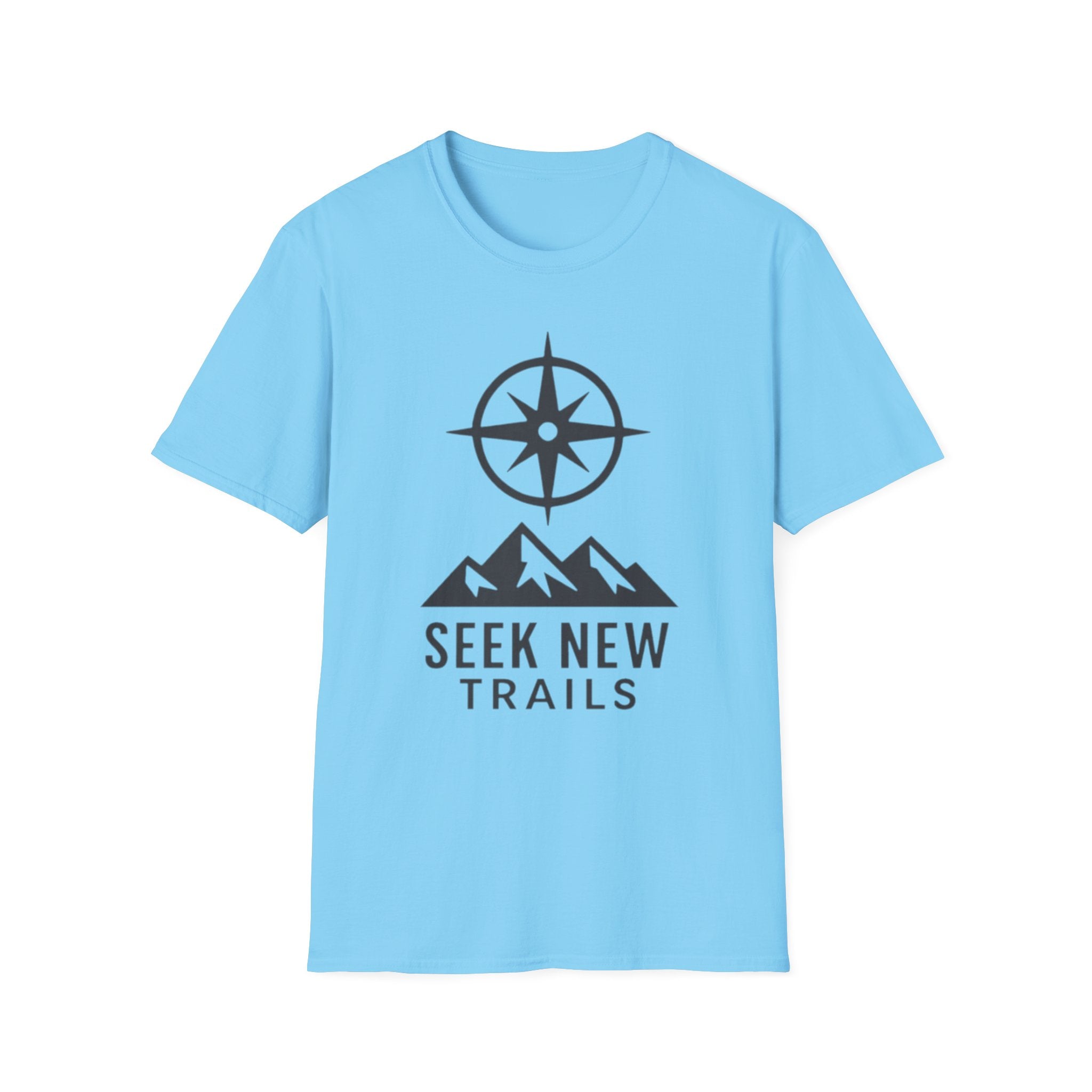 "Seek New Trails" Compass Over Mountains T-Shirt