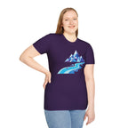 Mountain River T-Shirt — Geometric Blue Peaks & Flowing River