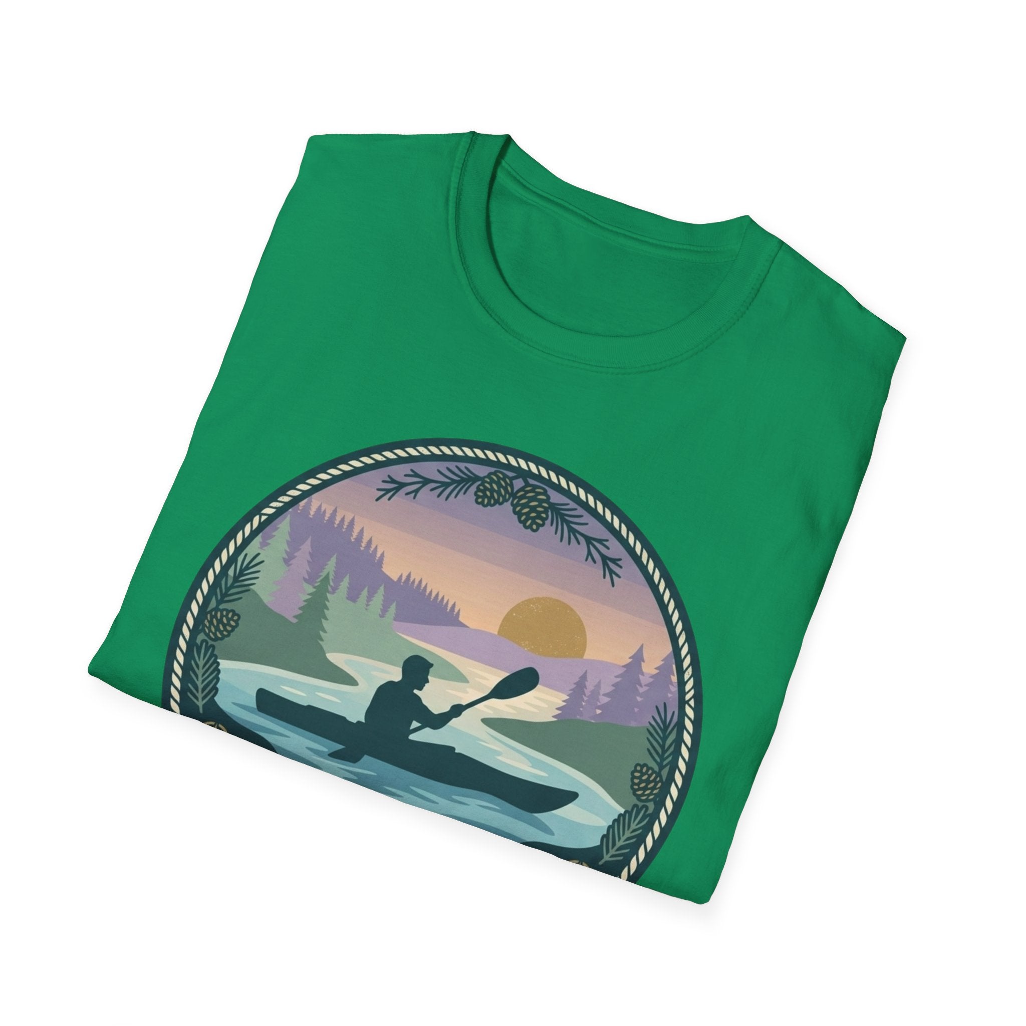 Kayak Sunset T‑Shirt — "Drift Into The Quiet Places" Outdoor Relaxation Tee