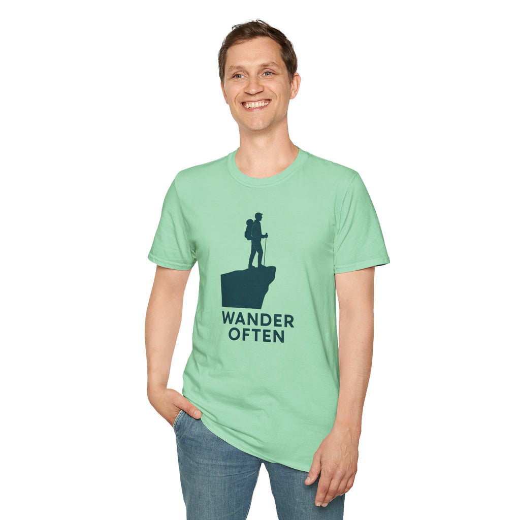 "Wander Often" Hiker on Cliff T-Shirt