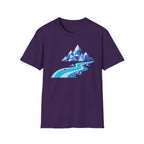 Mountain River T-Shirt — Geometric Blue Peaks & Flowing River