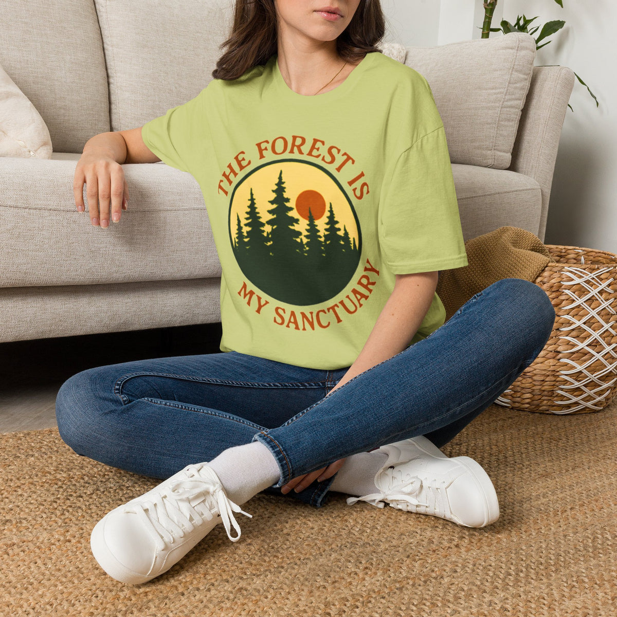 "The Forest Is My Sanctuary" Pines Sunset Graphic Tee Shirt