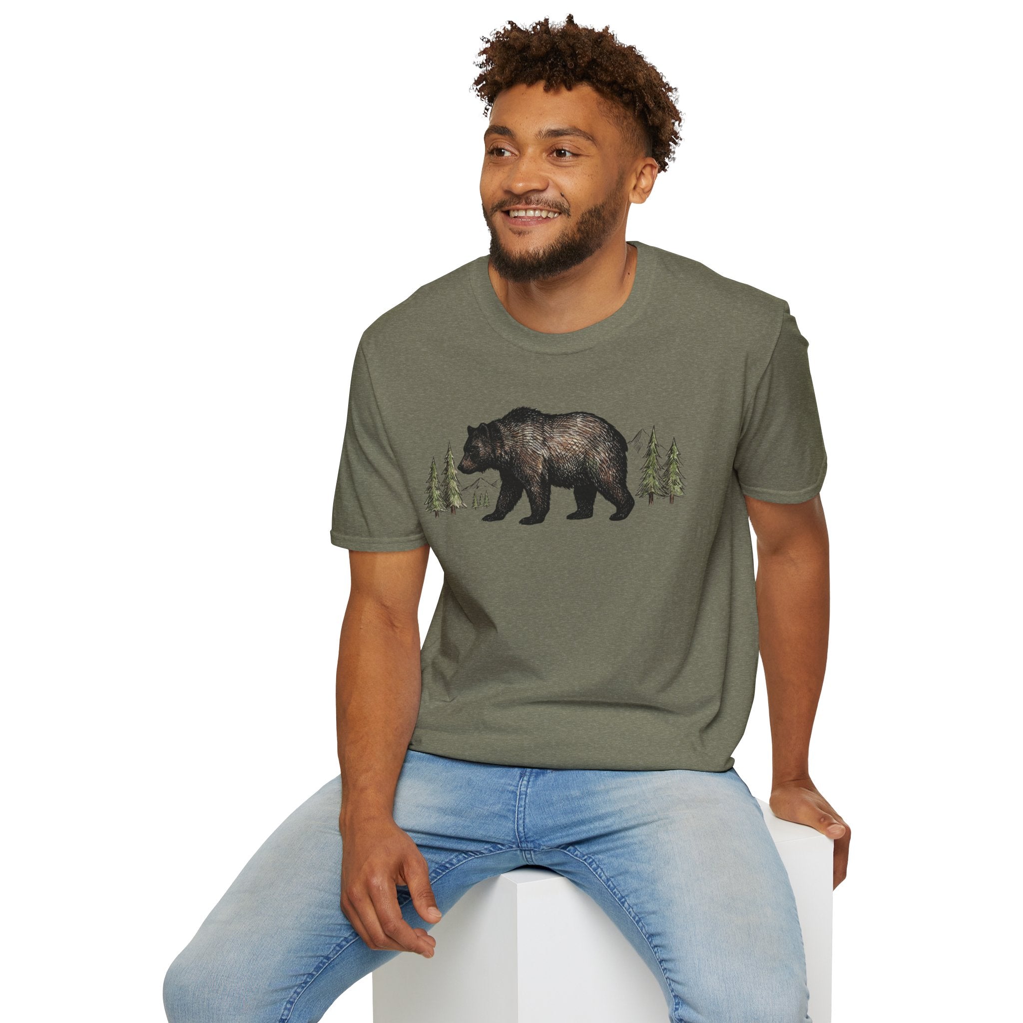 Bear & Forest T‑Shirt - Rustic Woodland Graphic Tee
