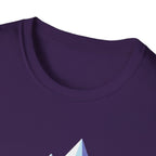 Mountain River T-Shirt — Geometric Blue Peaks & Flowing River