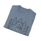 Bear & Pines T-Shirt — Minimal Line Drawing Woodland Tee