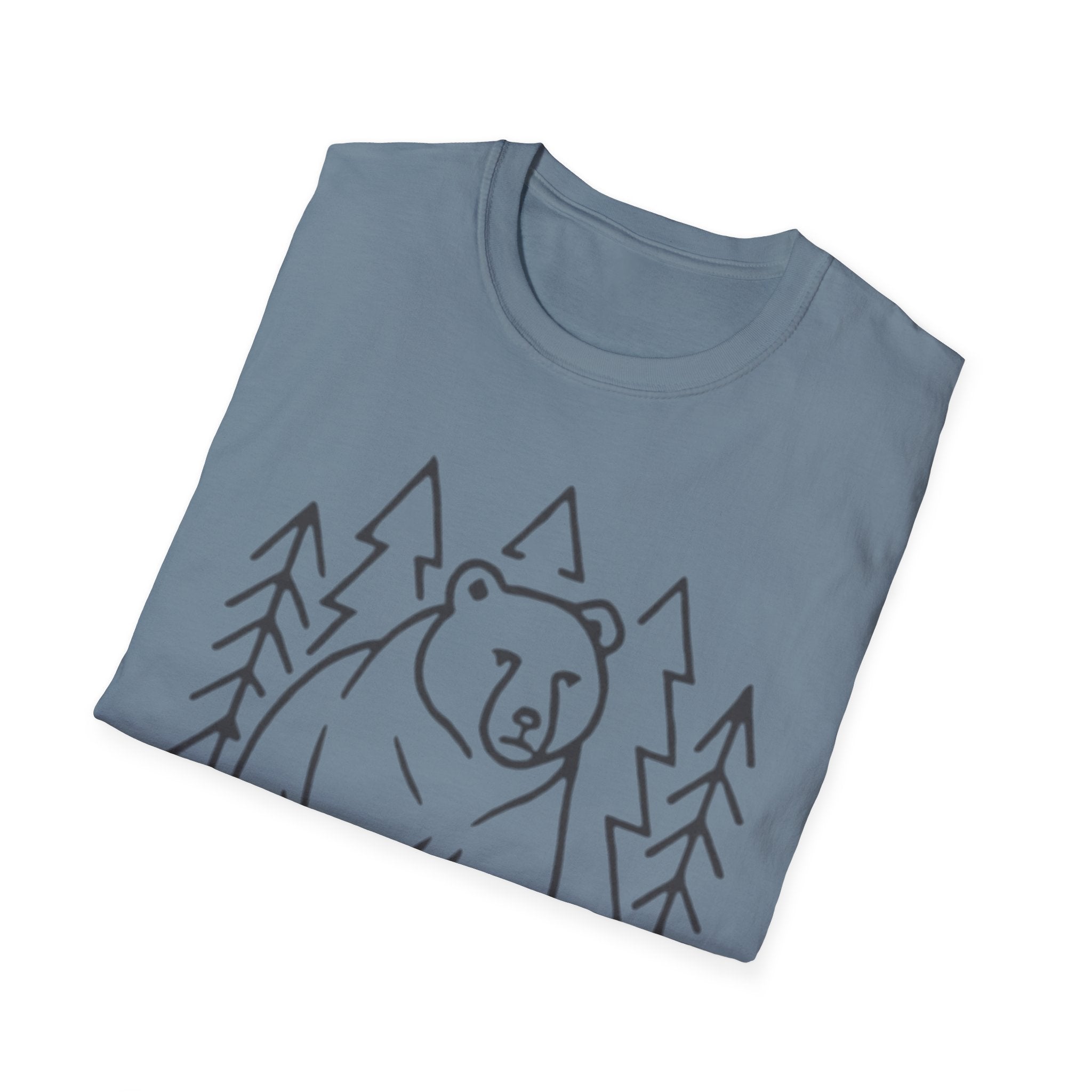 Bear & Pines T-Shirt — Minimal Line Drawing Woodland Tee
