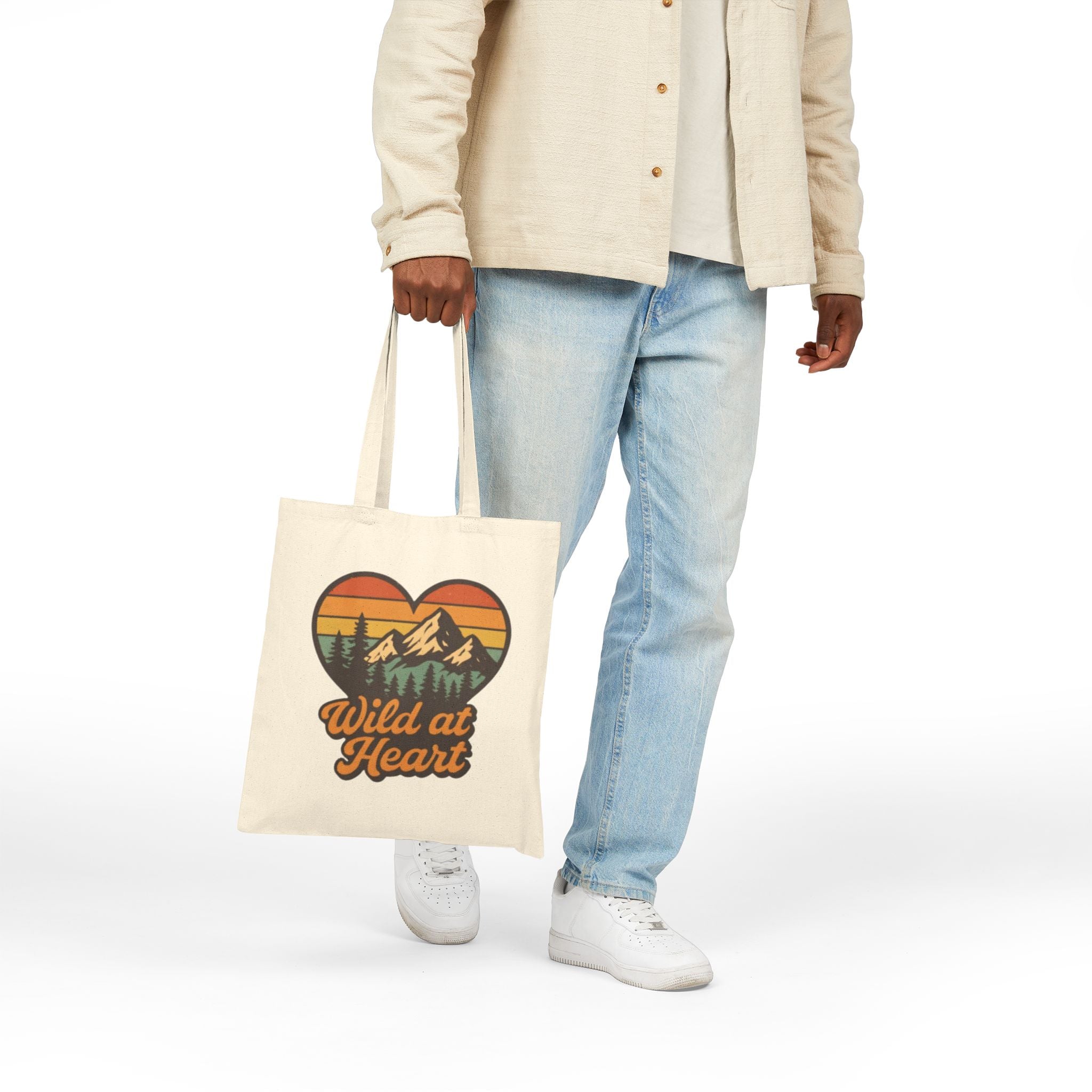 Wild at Heart Canvas Tote — Retro Mountain Heart Eco Shopper