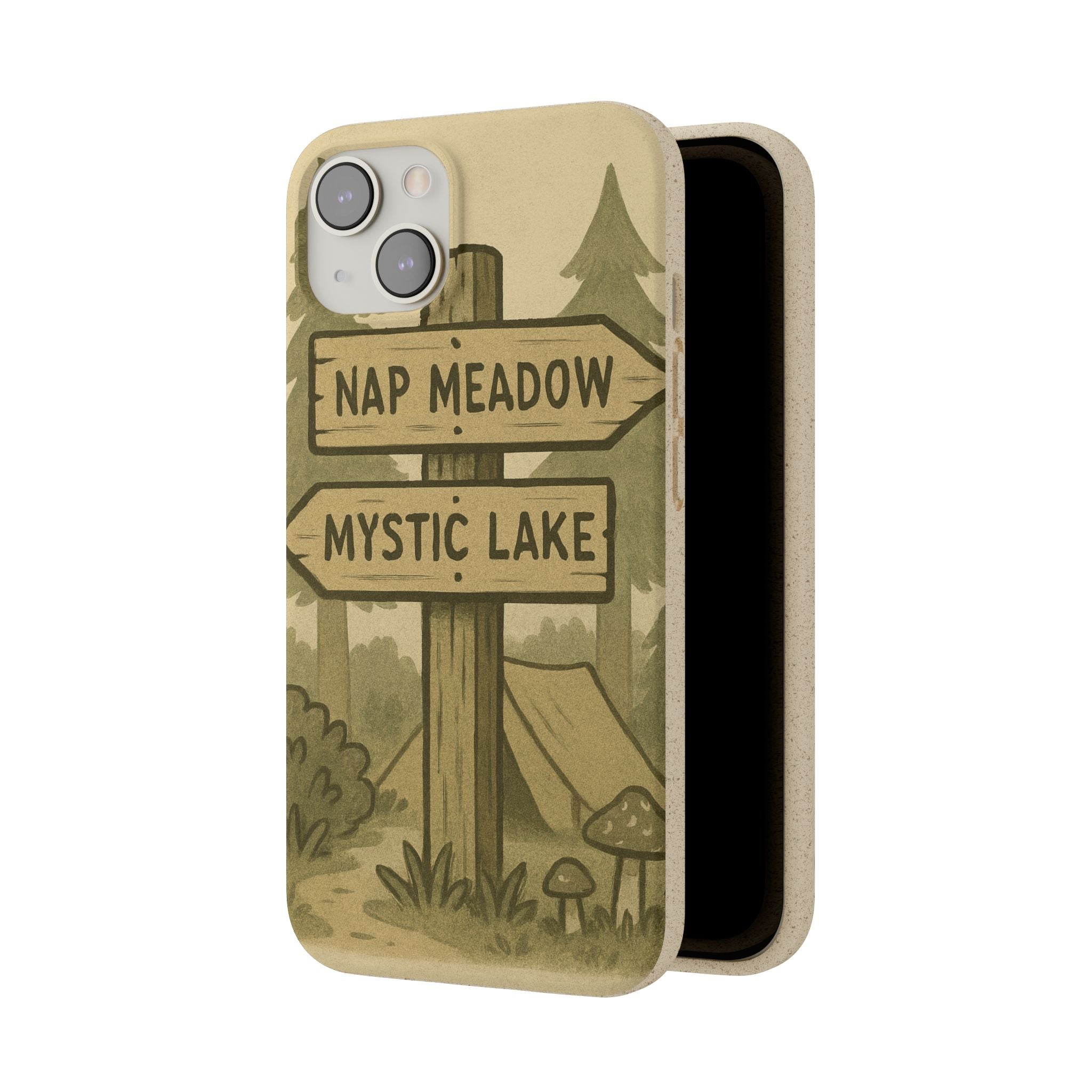 Biodegradable Phone Case — 'Nap Meadow' Mystic Lake Camping Design