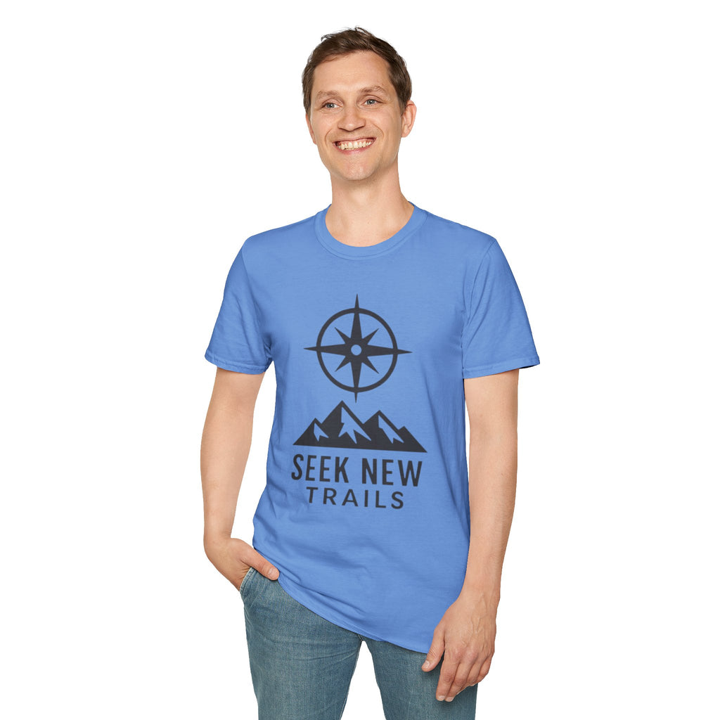 "Seek New Trails" Compass Over Mountains T-Shirt