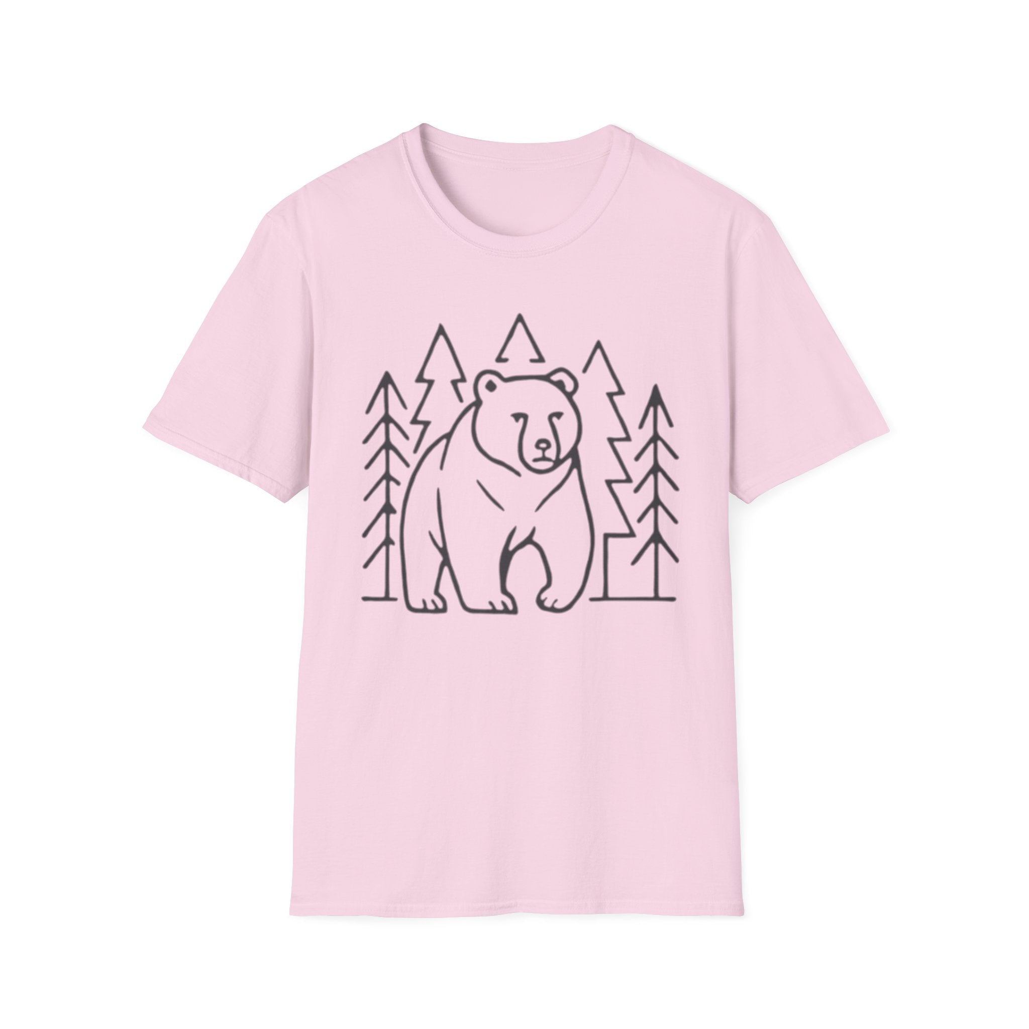 Bear & Pines T-Shirt — Minimal Line Drawing Woodland Tee