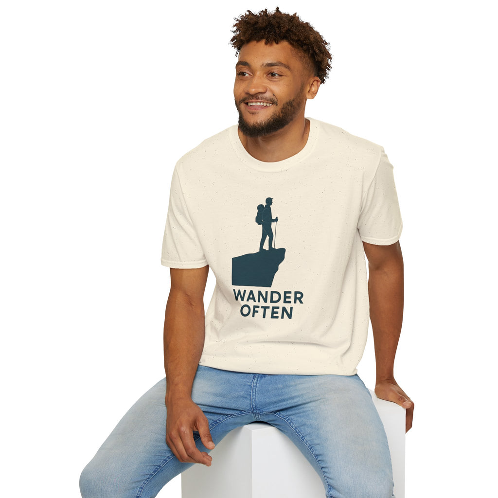 "Wander Often" Hiker on Cliff T-Shirt