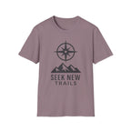 "Seek New Trails" Compass Over Mountains T-Shirt