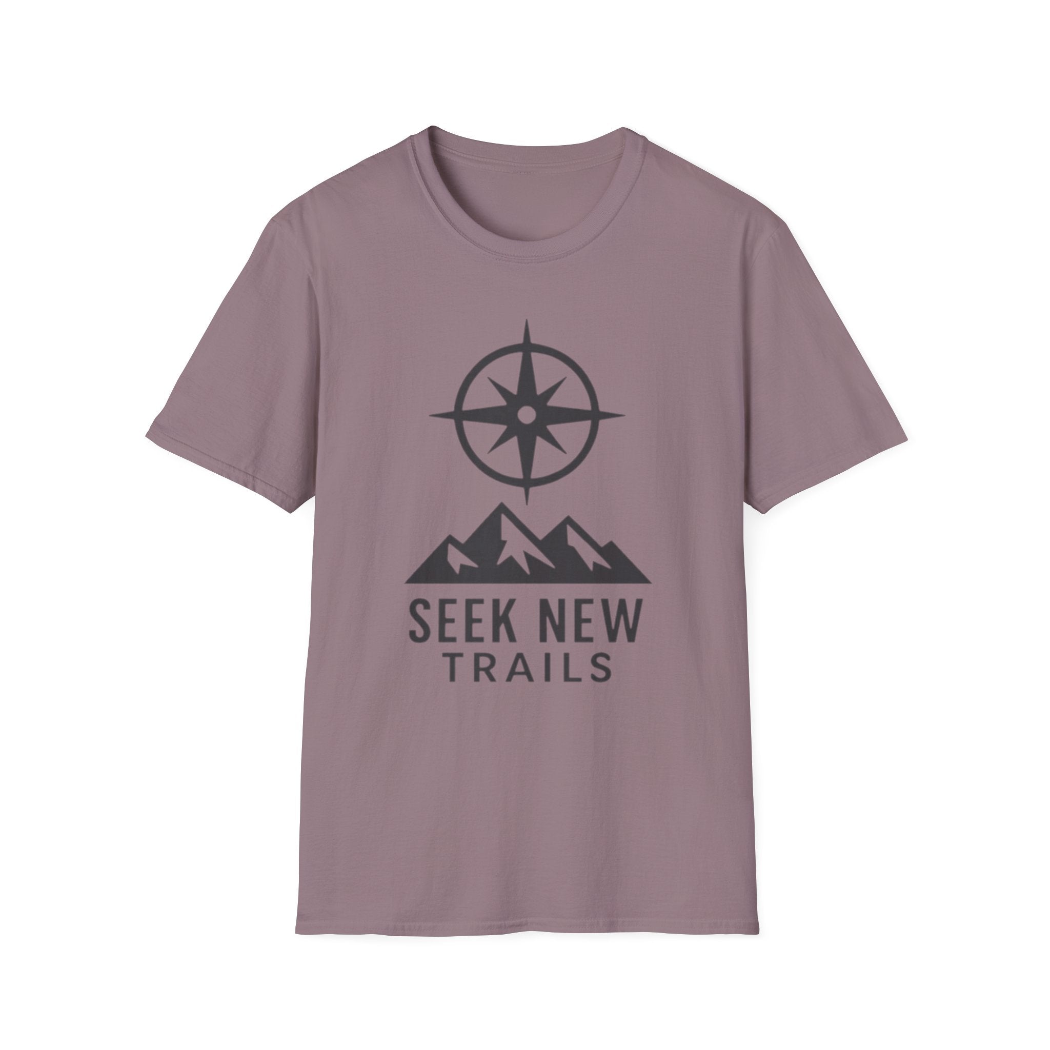 "Seek New Trails" Compass Over Mountains T-Shirt