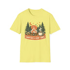 "Campfires & Good Times" T-Shirt — Retro Camping Tee with Bonfire, Trees & Coffee Mug