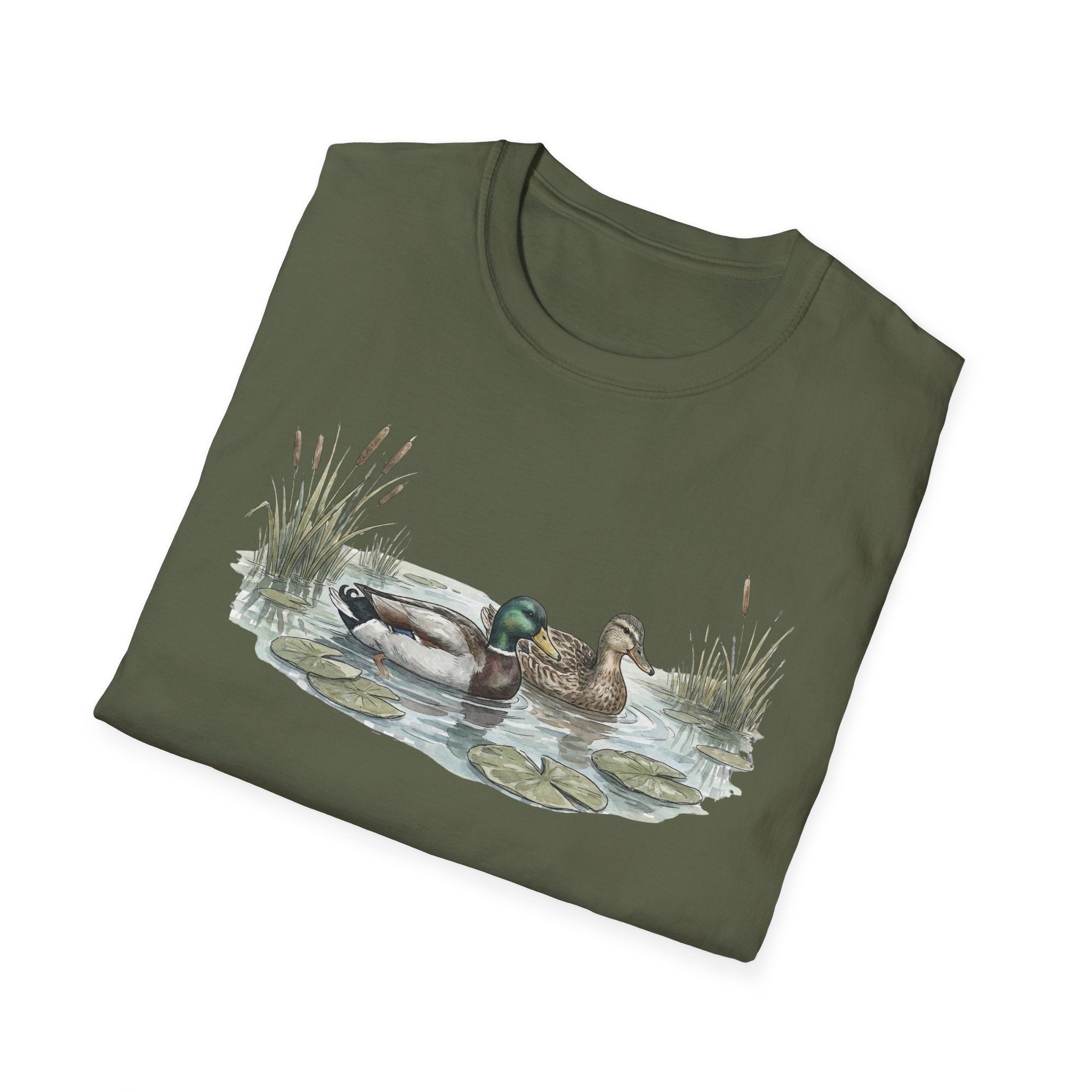 Duck Pair T-Shirt — Watercolor Mallard Ducks on Pond Nature Tee