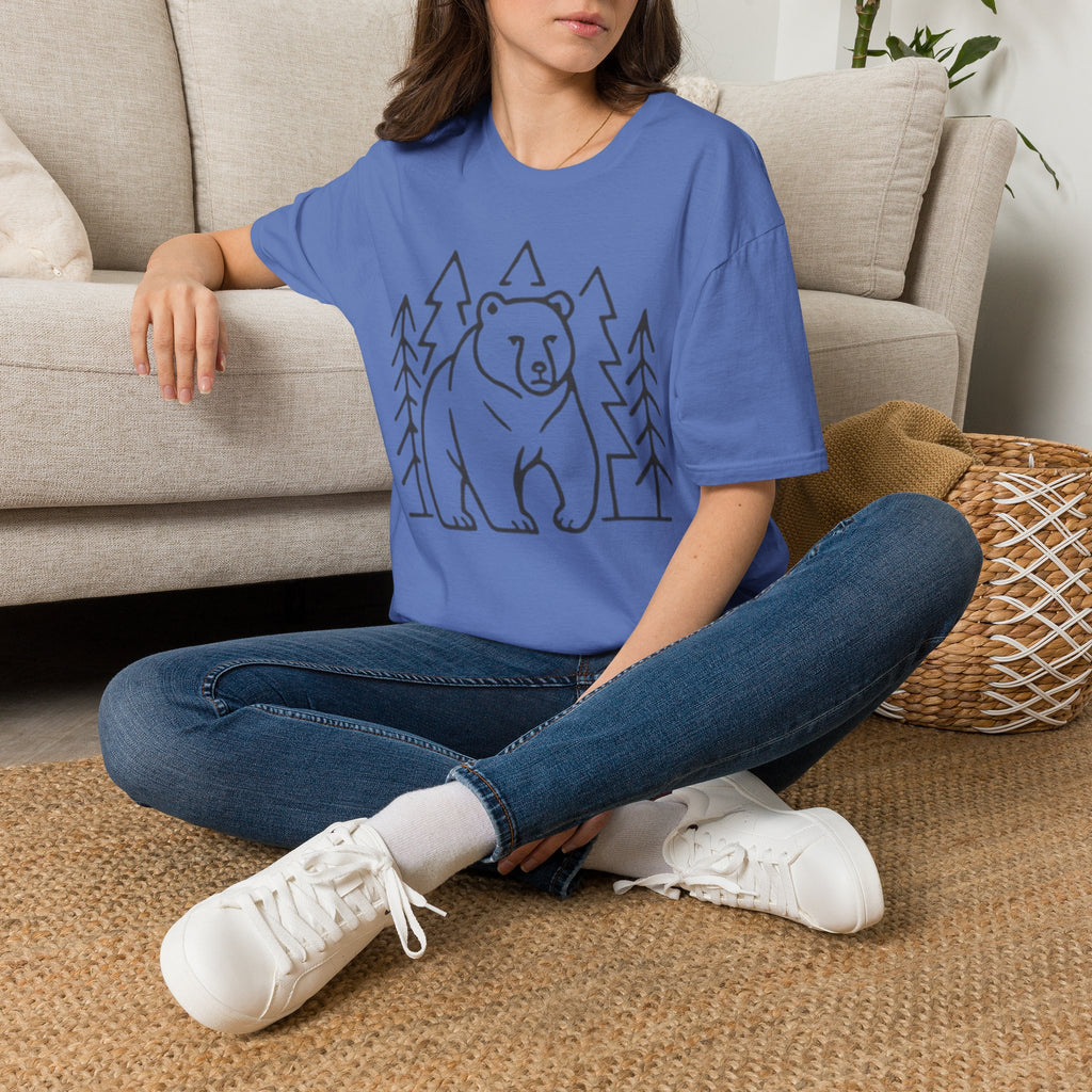 Bear & Pines T-Shirt — Minimal Line Drawing Woodland Tee
