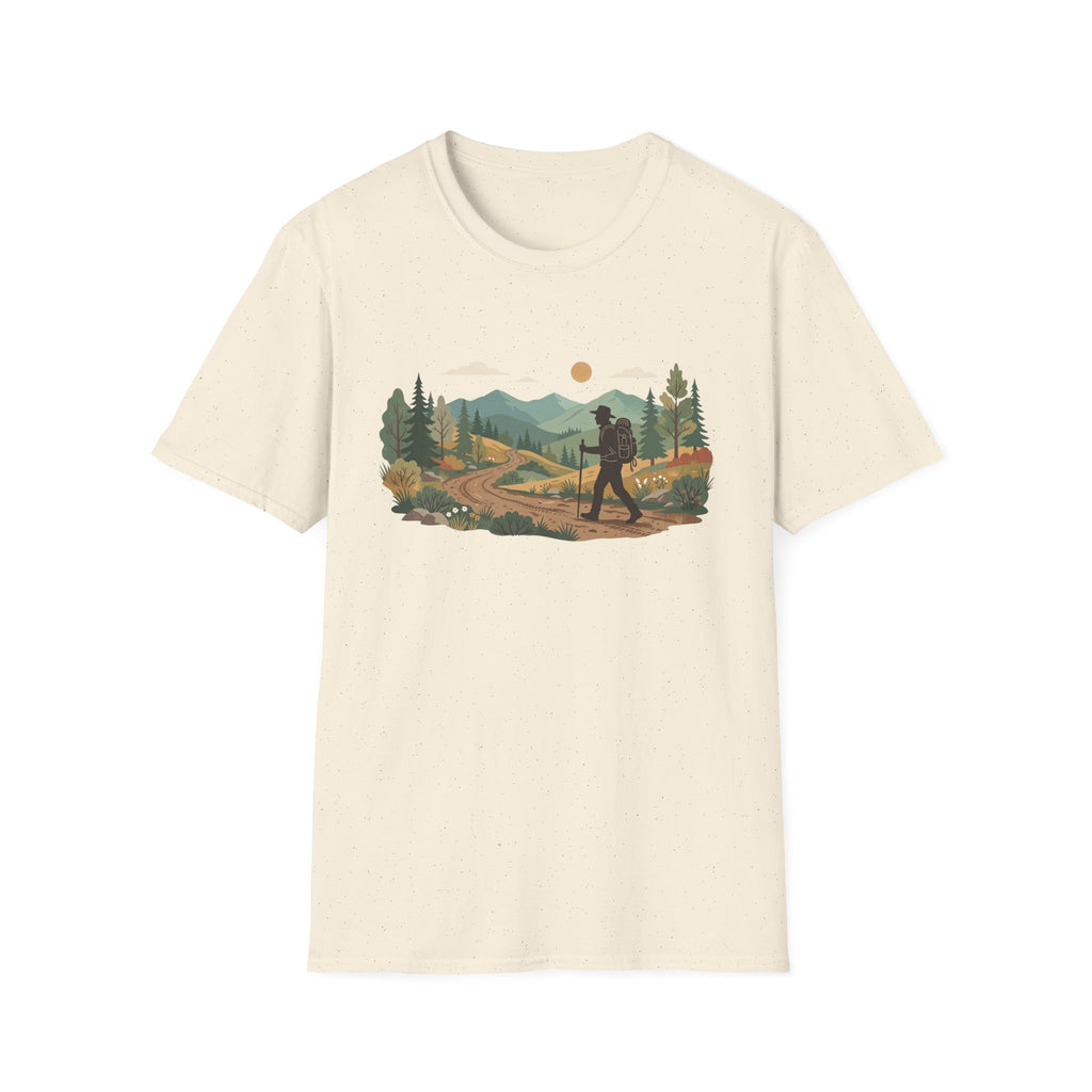 Hiker Mountain Sunset T-Shirt — Scenic Trail Adventure Tee