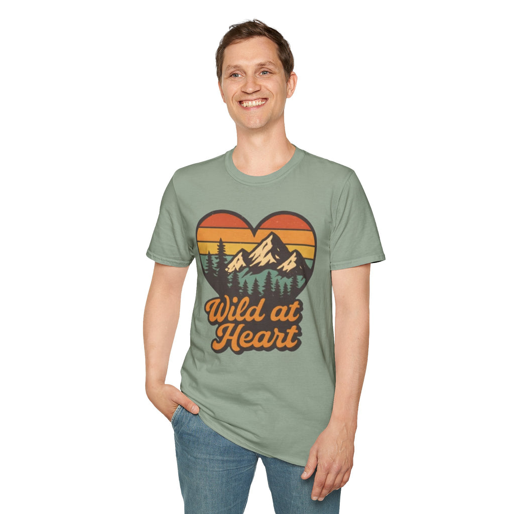 "Wild at Heart" Mountain Heart Retro Sunset Nature Tee Shirt