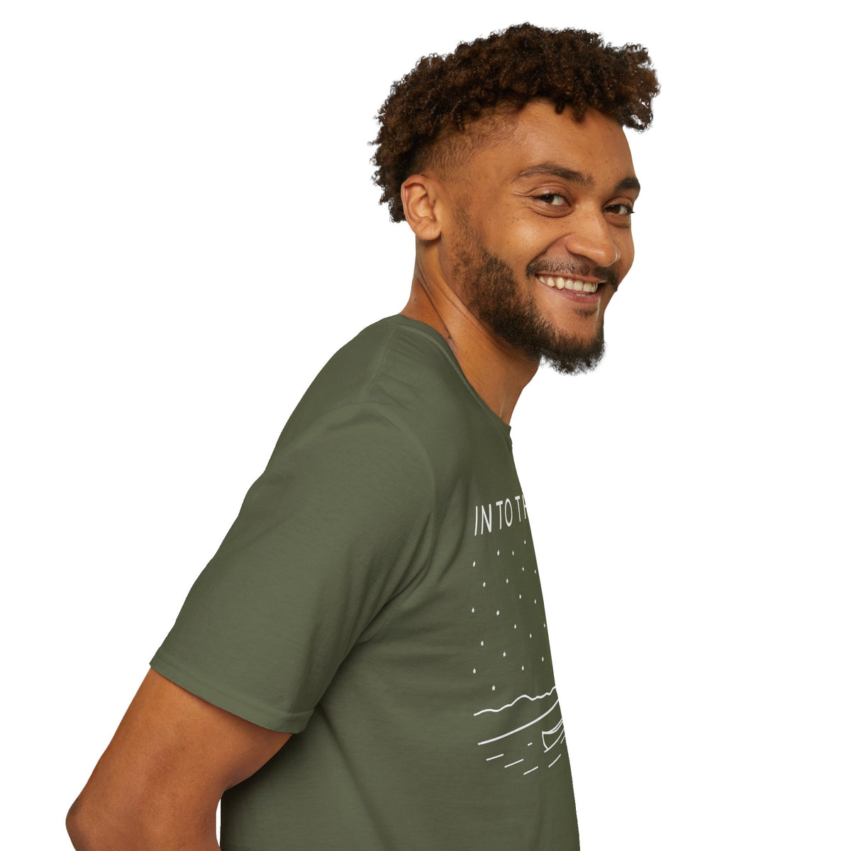 Into The Wild Canoe T-Shirt - Minimal Night Sky Lake Camping Tee