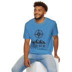 "Seek New Trails" Compass Over Mountains T-Shirt