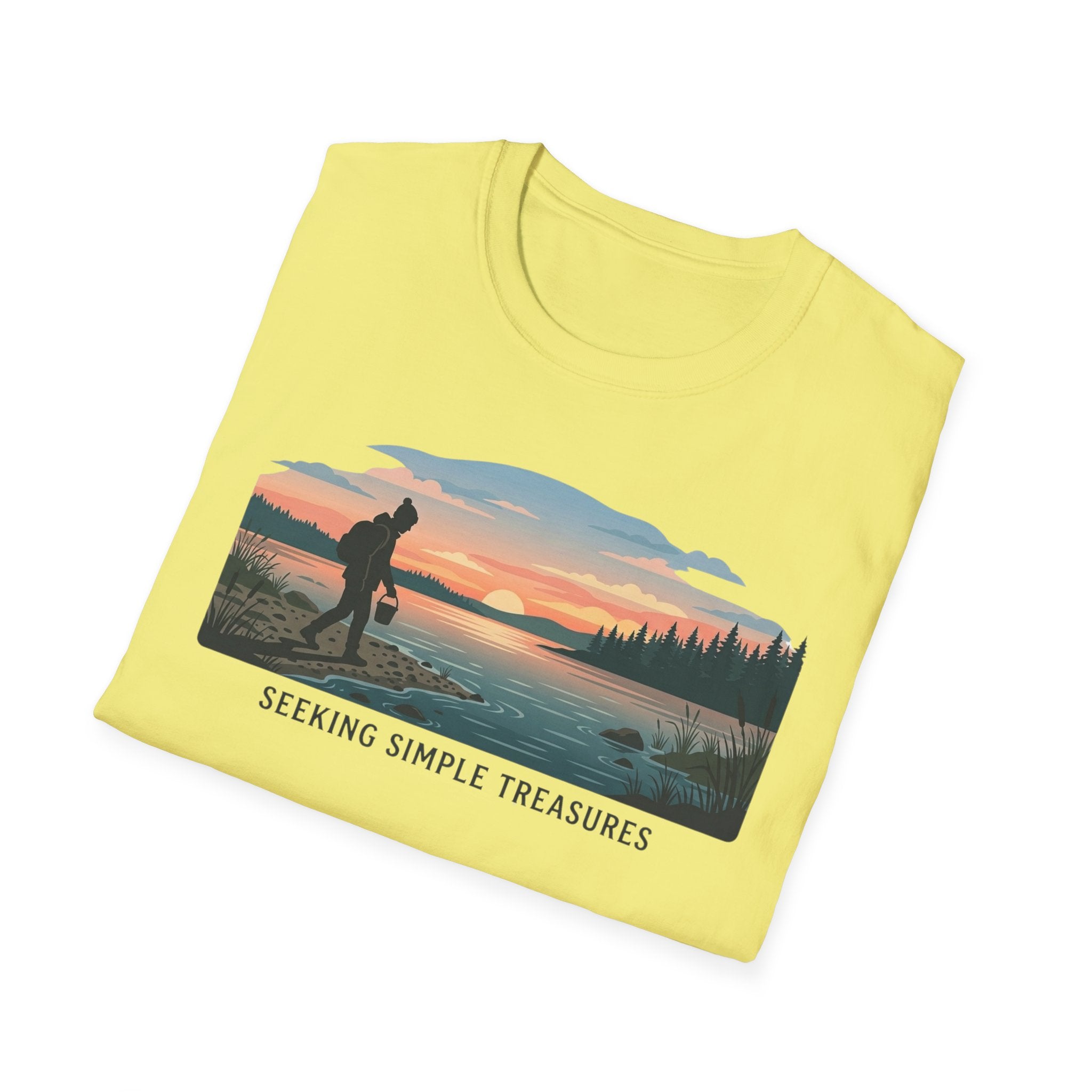 Outdoor T-Shirt — "Seeking Simple Treasures" Sunset Hiker Graphic
