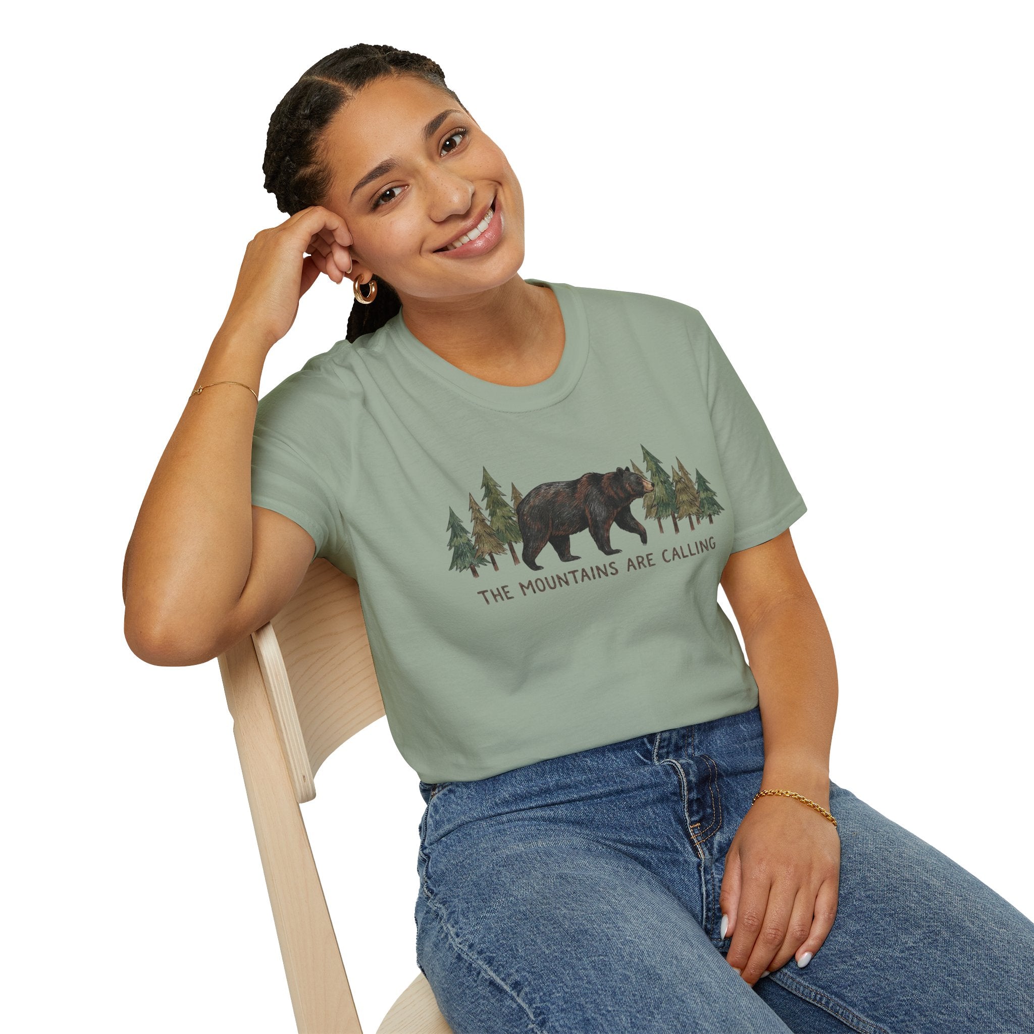 "The Mountains Are Calling" Bear and Pines T-Shirt — Outdoor Graphic Tee