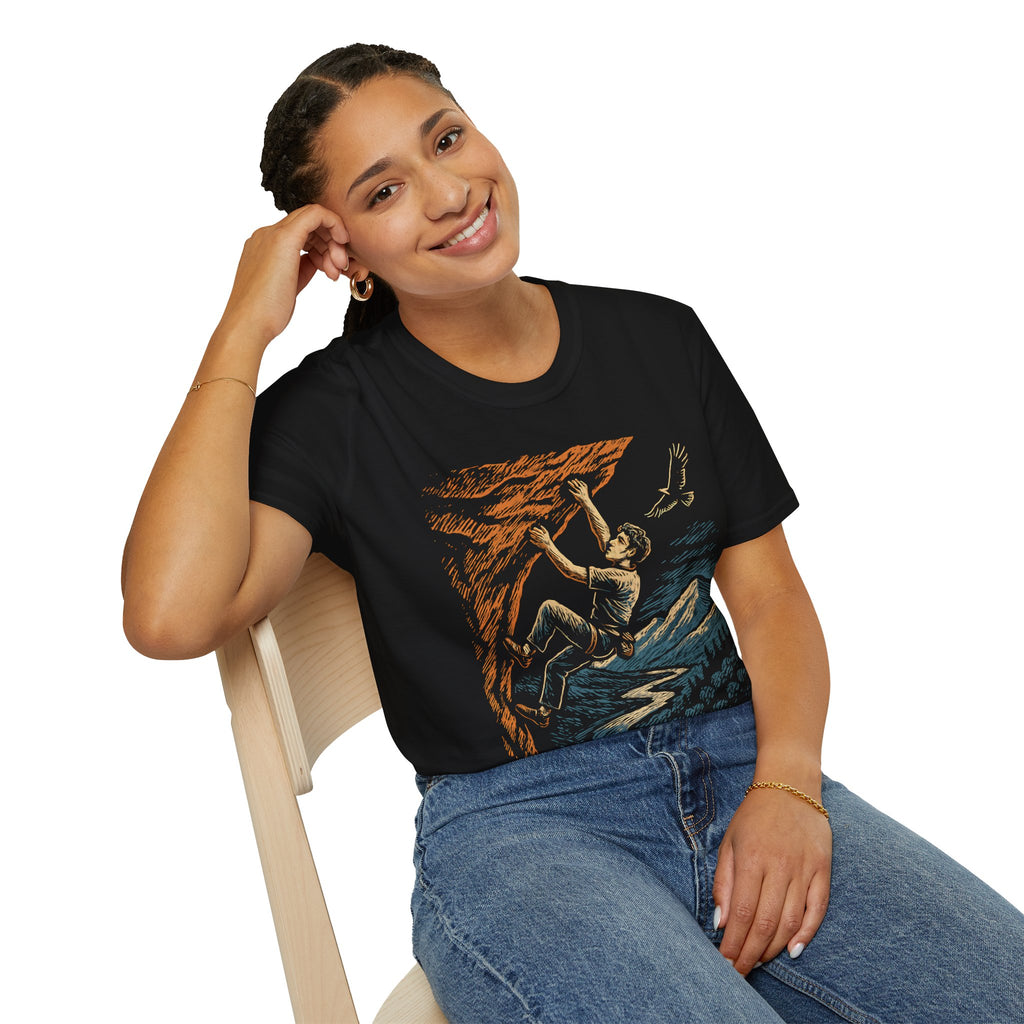 Climber on Cliff with Eagle T-Shirt