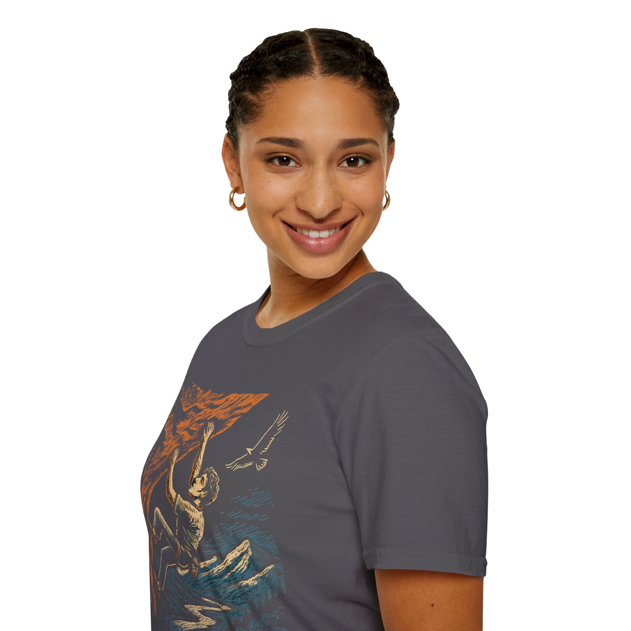 Climber on Cliff with Eagle T-Shirt