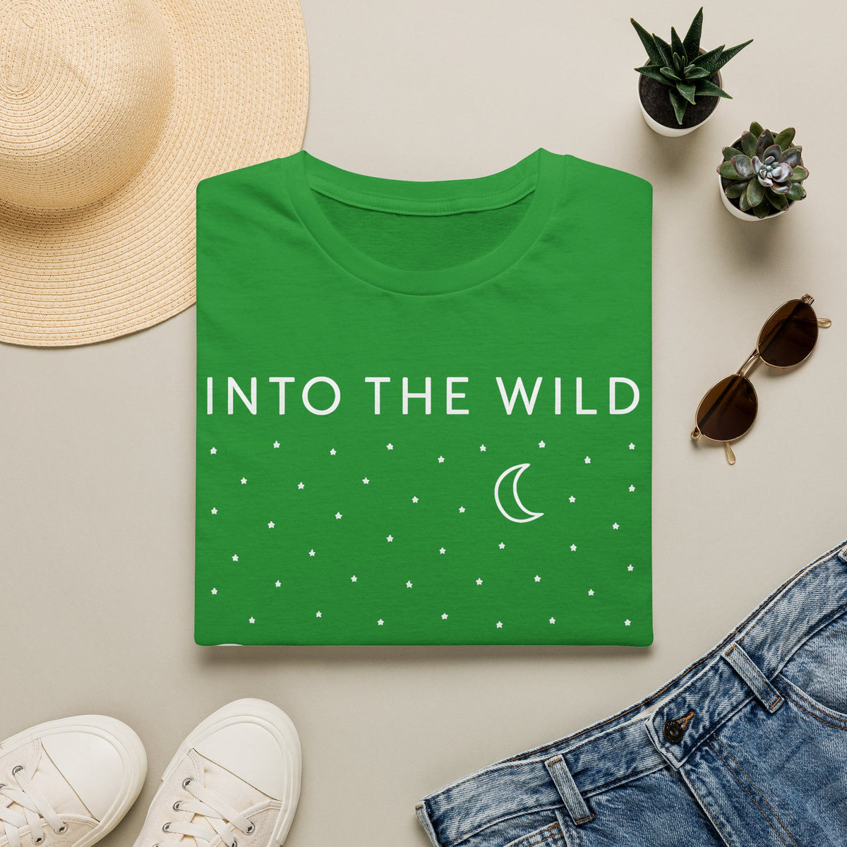 Into The Wild Canoe T-Shirt - Minimal Night Sky Lake Camping Tee