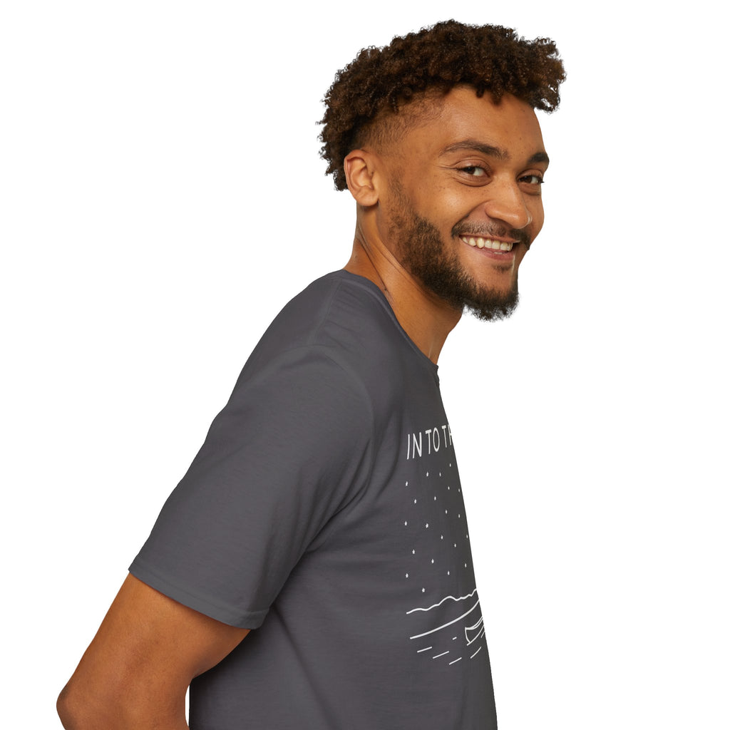 Into The Wild Canoe T-Shirt - Minimal Night Sky Lake Camping Tee