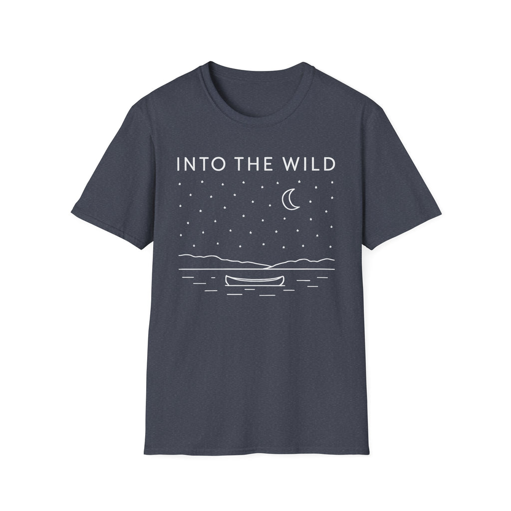 Into The Wild Canoe T-Shirt - Minimal Night Sky Lake Camping Tee