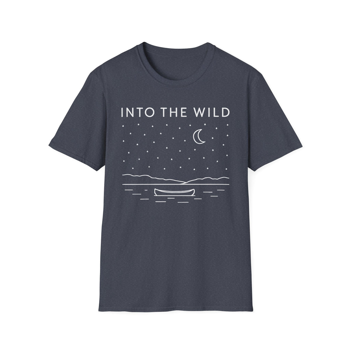 Into The Wild Canoe T-Shirt - Minimal Night Sky Lake Camping Tee