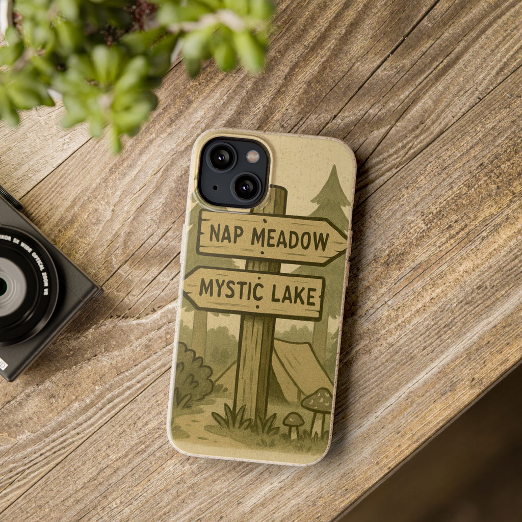Biodegradable Phone Case — 'Nap Meadow' Mystic Lake Camping Design