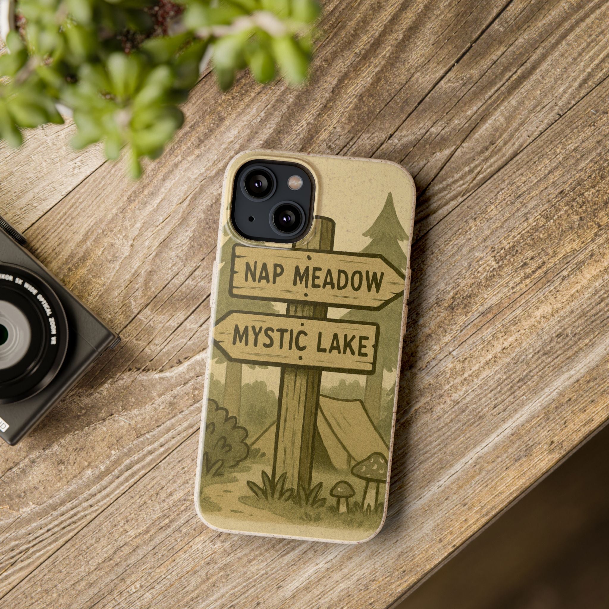Biodegradable Phone Case — 'Nap Meadow' Mystic Lake Camping Design