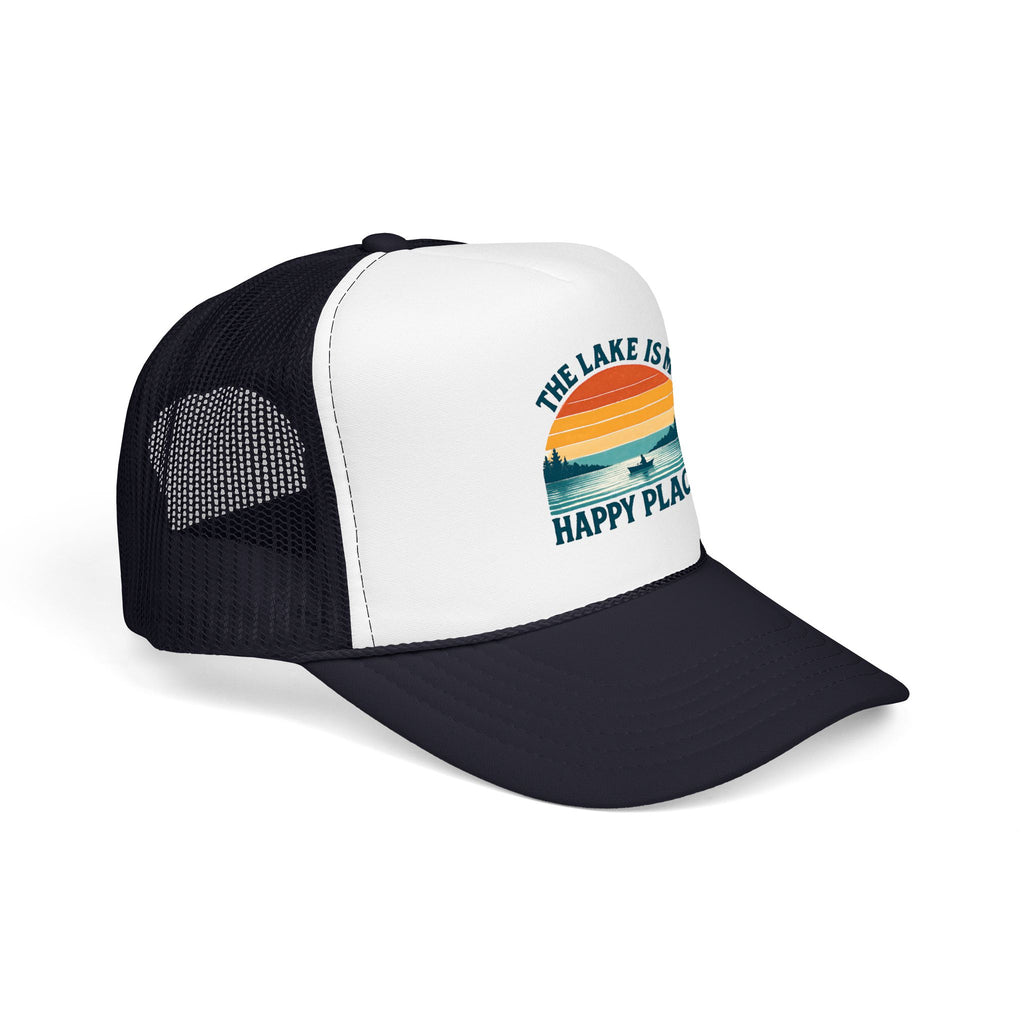 Lake Is My Happy Place Trucker Hat — Vintage Sunset Fishing Foam Cap