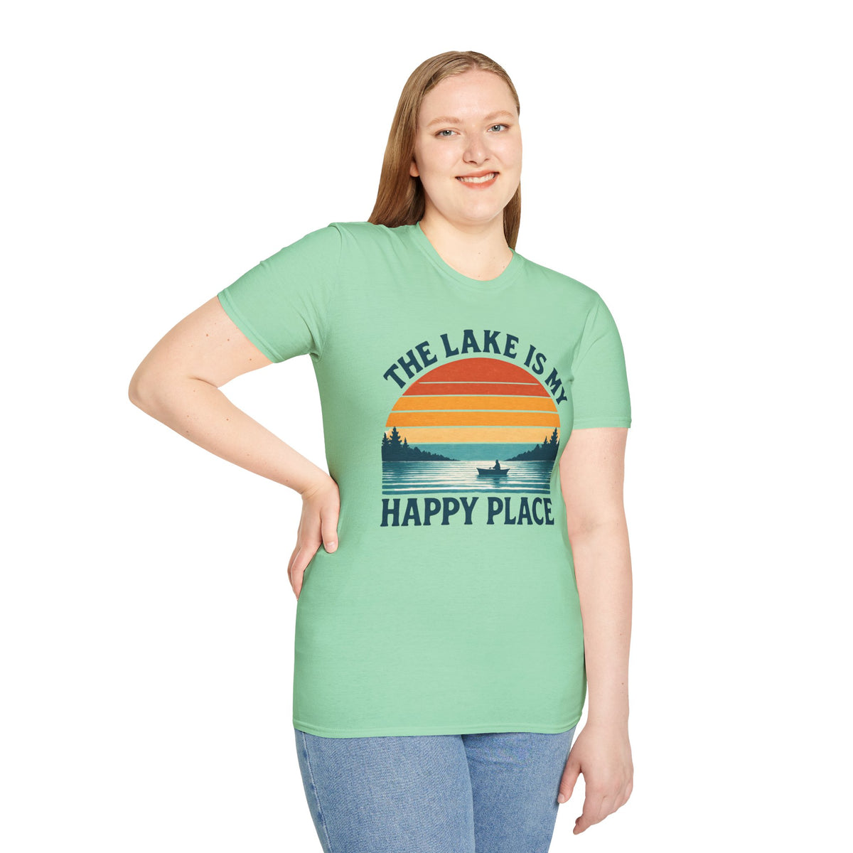 "The Lake Is My Happy Place" Canoe On The Lake At Sunset T-Shirt