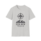 "Seek New Trails" Compass Over Mountains T-Shirt