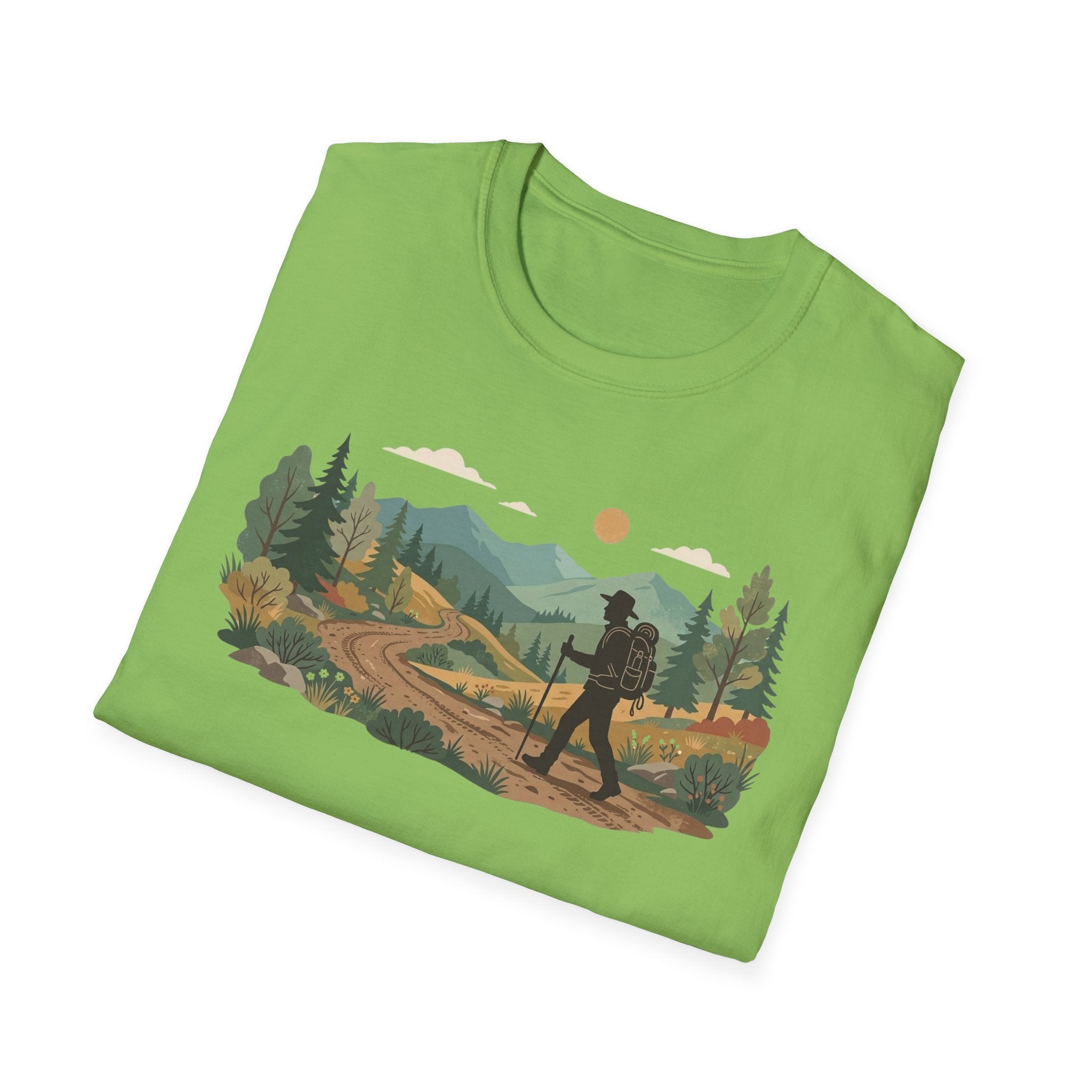 Hiker Mountain Sunset T-Shirt — Scenic Trail Adventure Tee