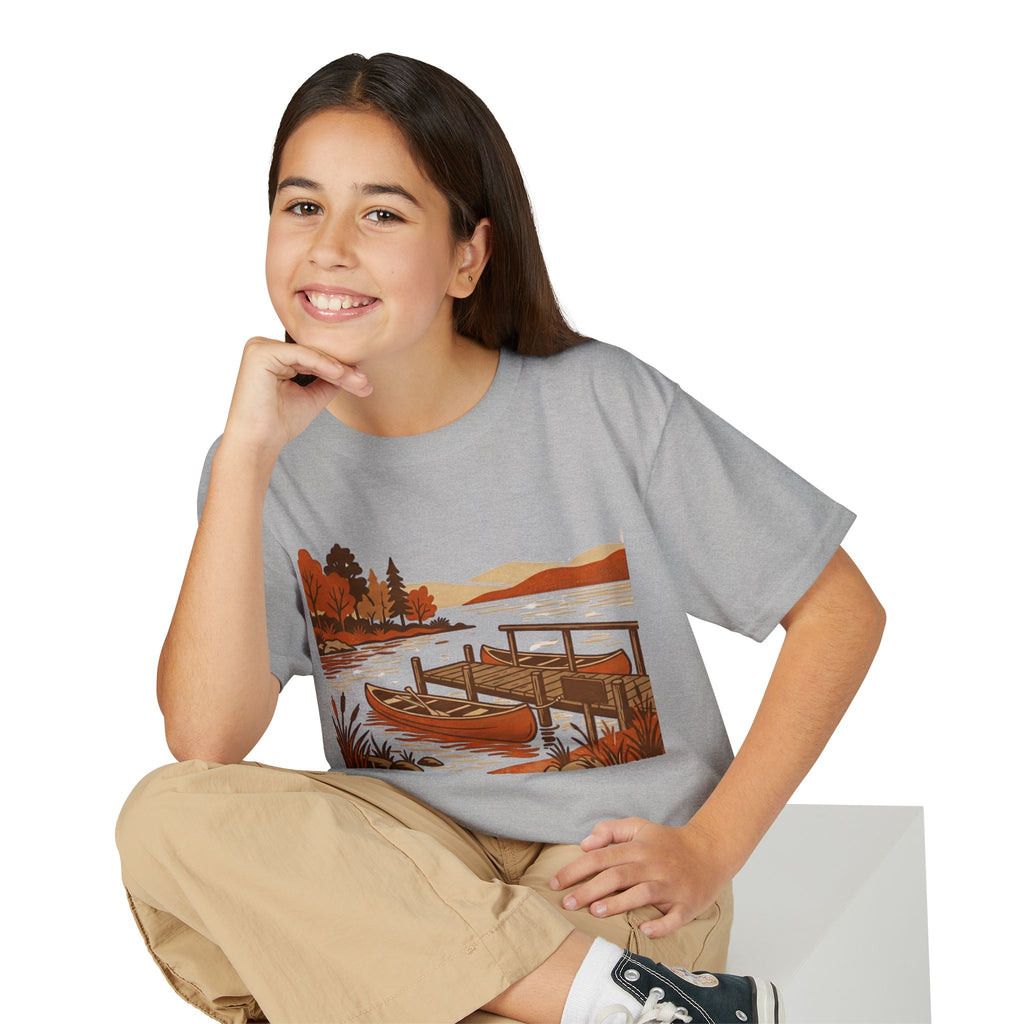 Youth T-Shirt — Autumn Lakeside Dock & Canoe Kids Tee
