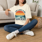 "The Lake Is My Happy Place" Canoe On The Lake At Sunset T-Shirt