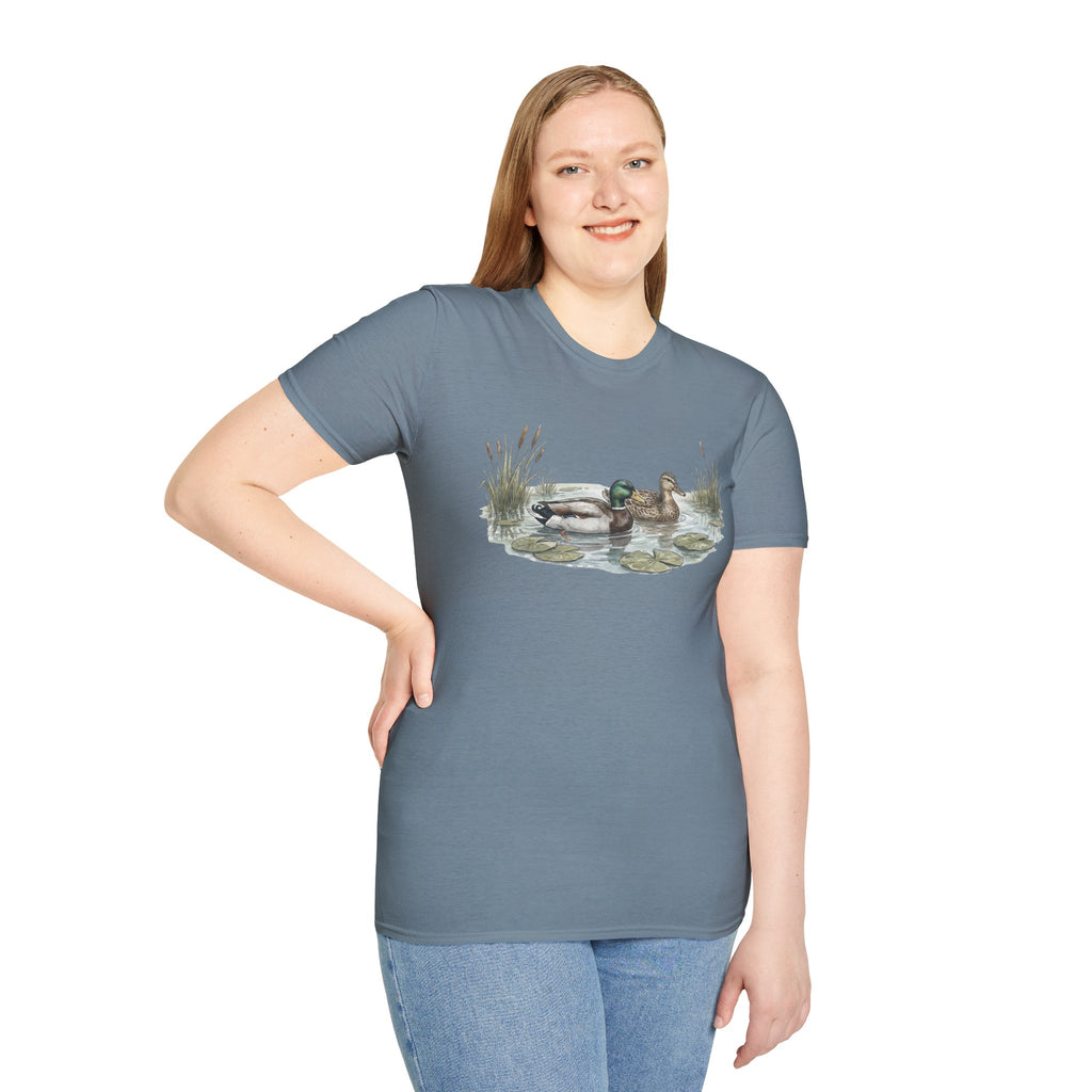 Duck Pair T-Shirt — Watercolor Mallard Ducks on Pond Nature Tee