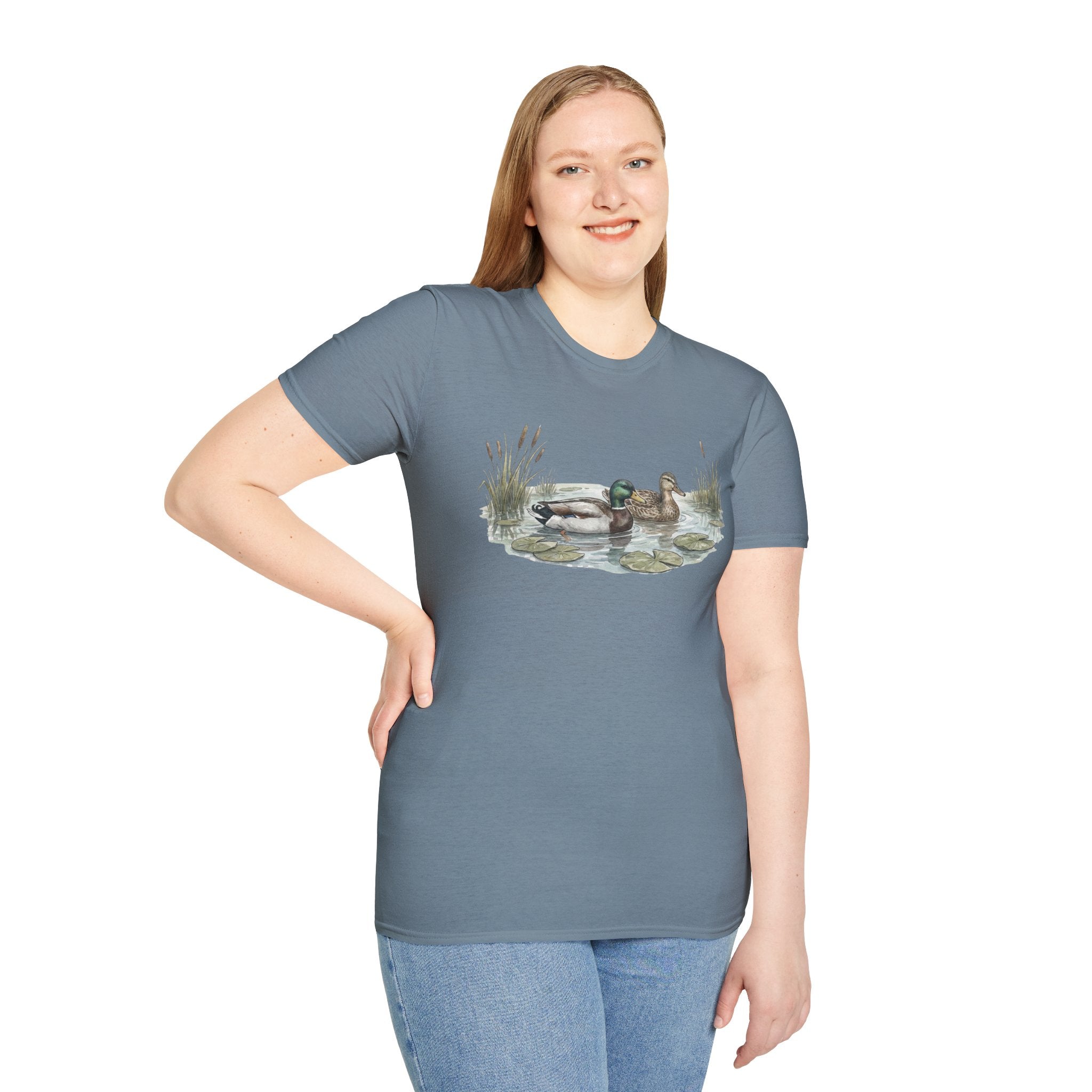 Duck Pair T-Shirt — Watercolor Mallard Ducks on Pond Nature Tee