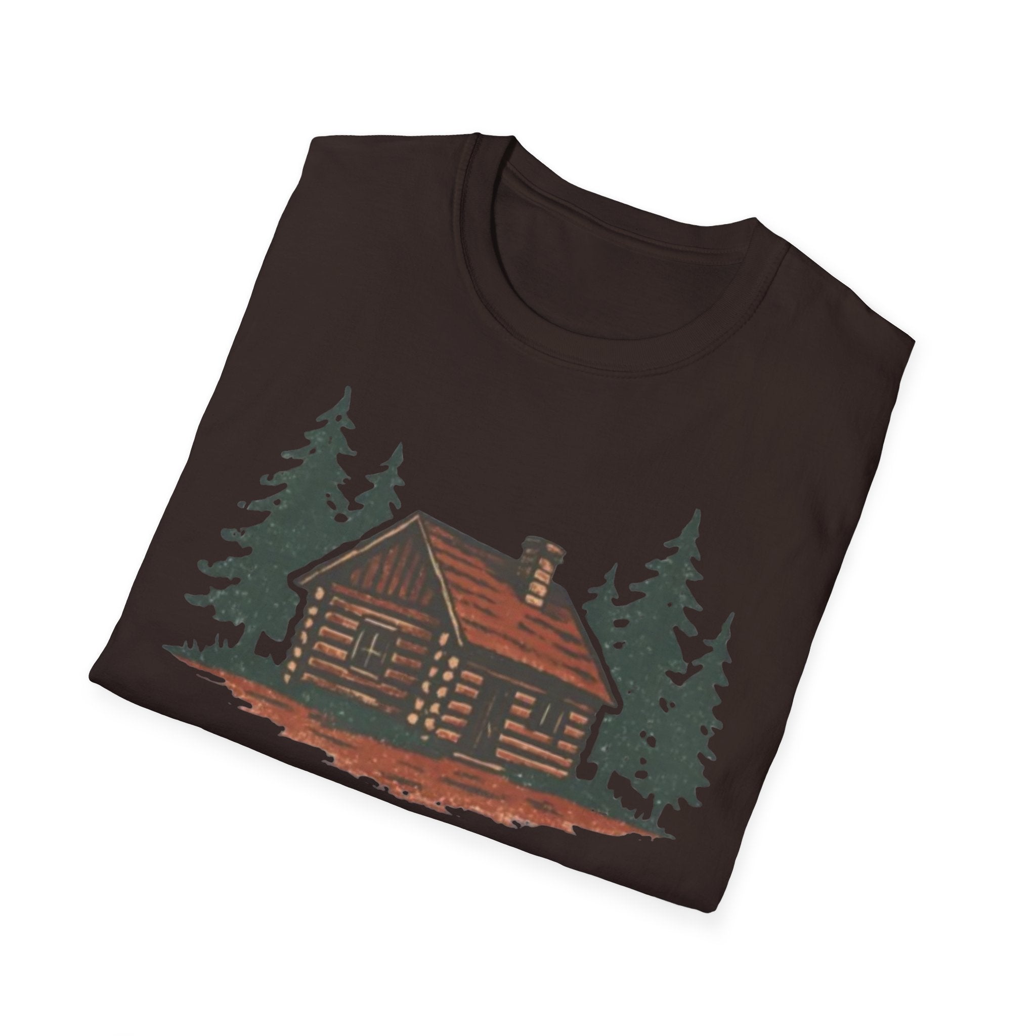 Vintage Cozy Cabin T-Shirt — Faded Pine Tree Cabin Tee