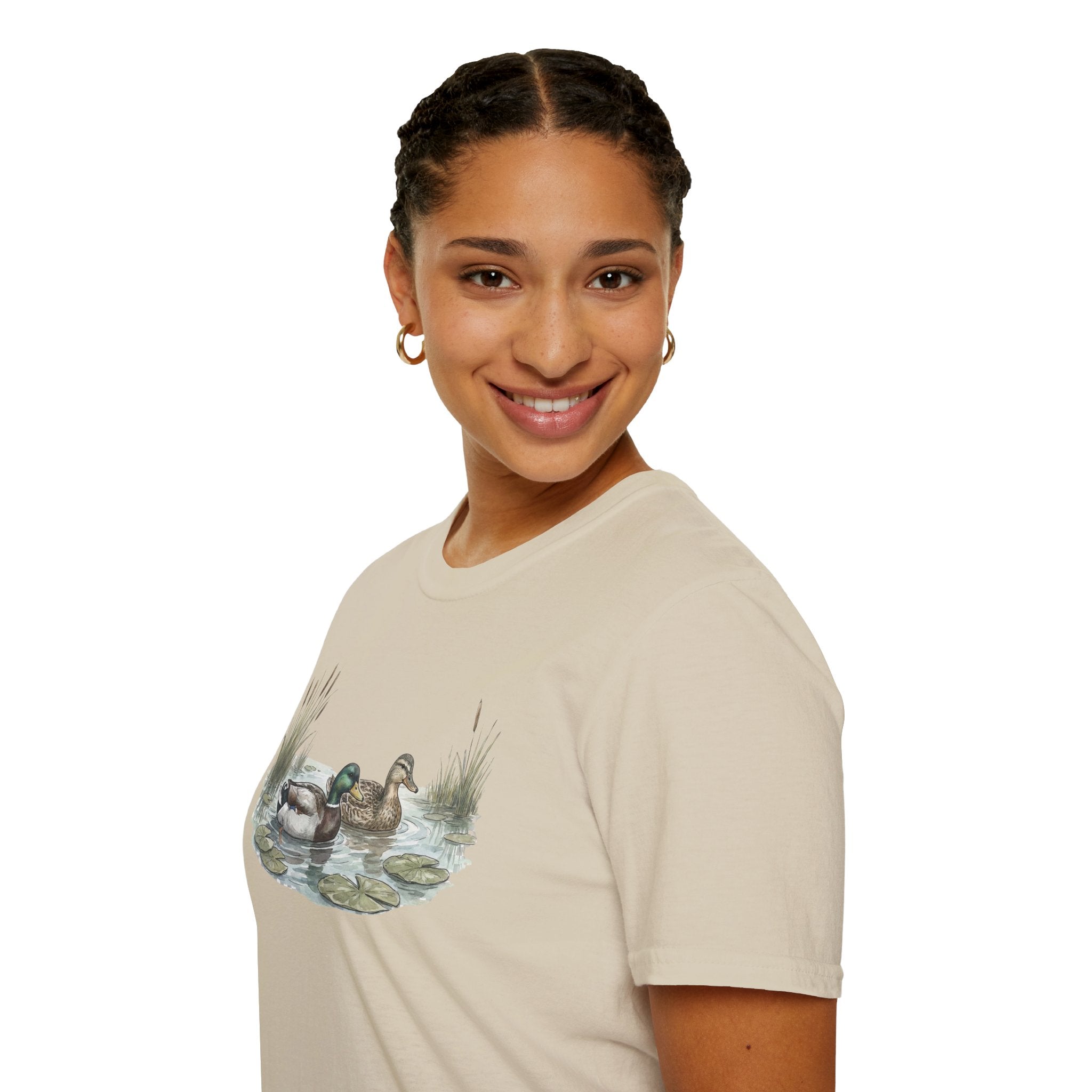 Duck Pair T-Shirt — Watercolor Mallard Ducks on Pond Nature Tee