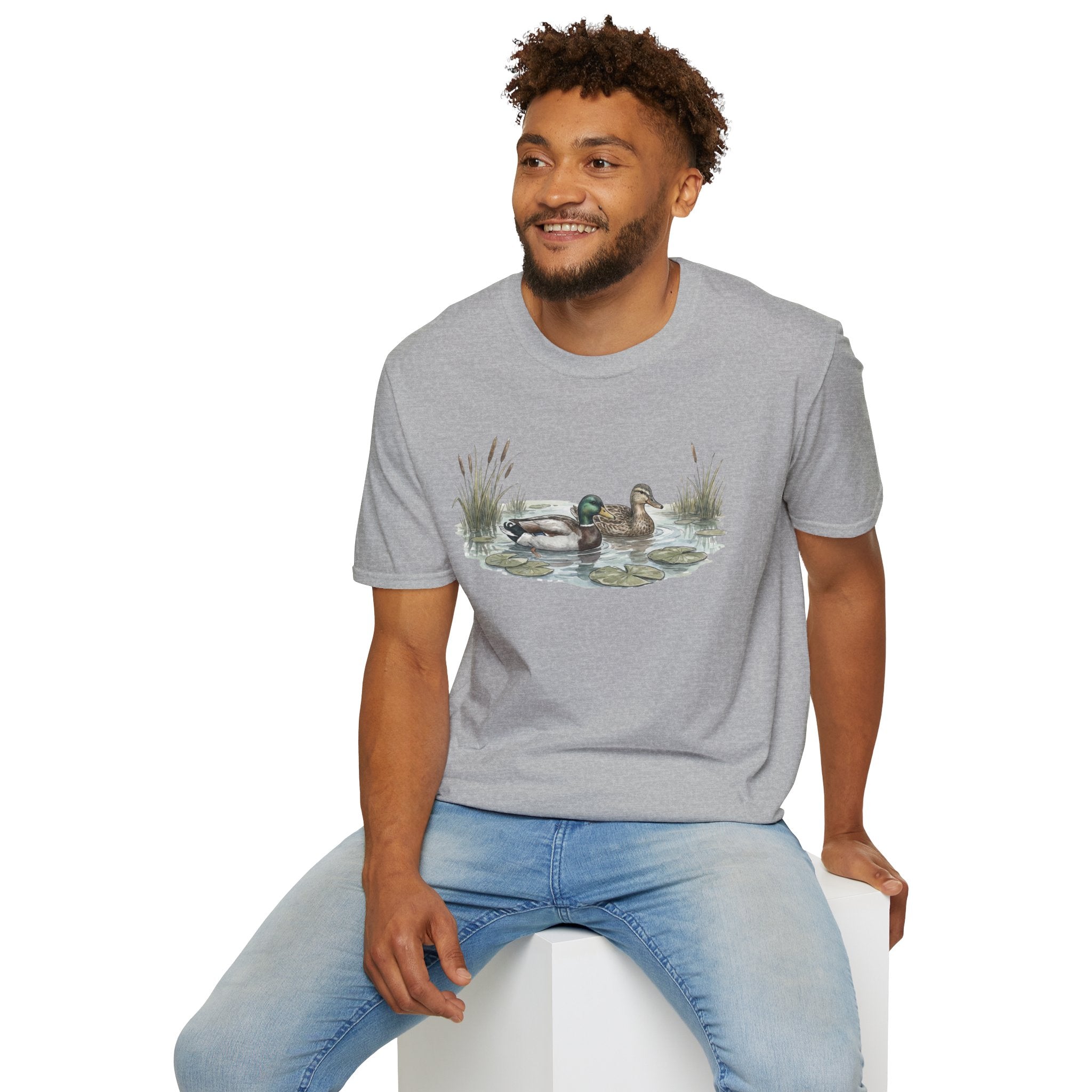 Duck Pair T-Shirt — Watercolor Mallard Ducks on Pond Nature Tee