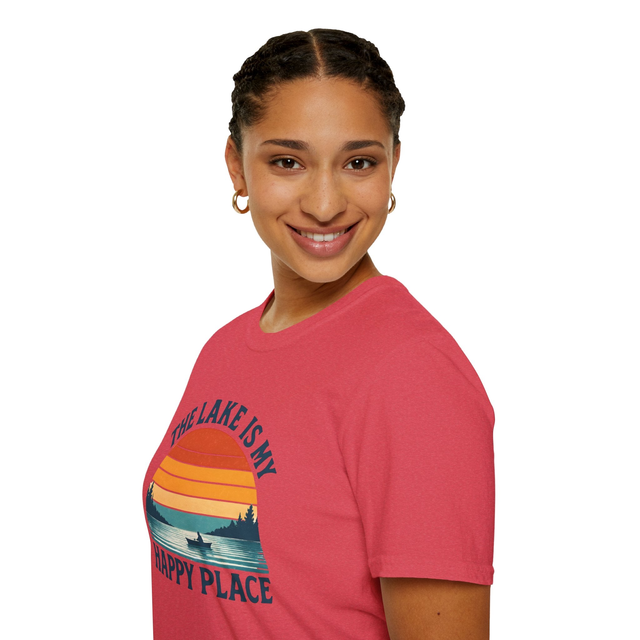 Canoe On The Lake At Sunset "The Lake Is My Happy Place" T-Shirt