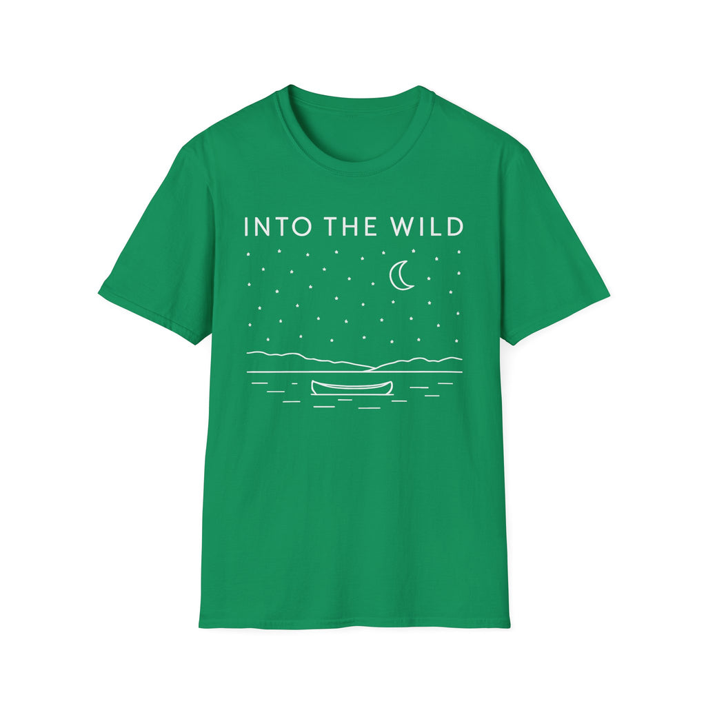 Into The Wild Canoe T-Shirt - Minimal Night Sky Lake Camping Tee