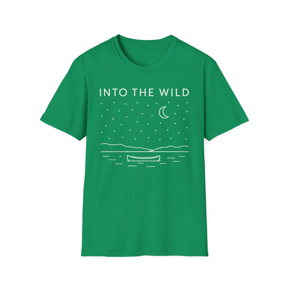 Into The Wild Canoe T-Shirt - Minimal Night Sky Lake Camping Tee