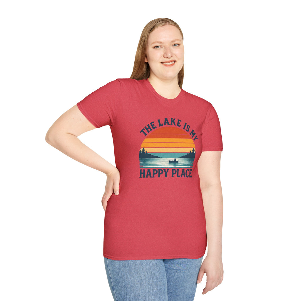 Canoe On The Lake At Sunset "The Lake Is My Happy Place" T-Shirt