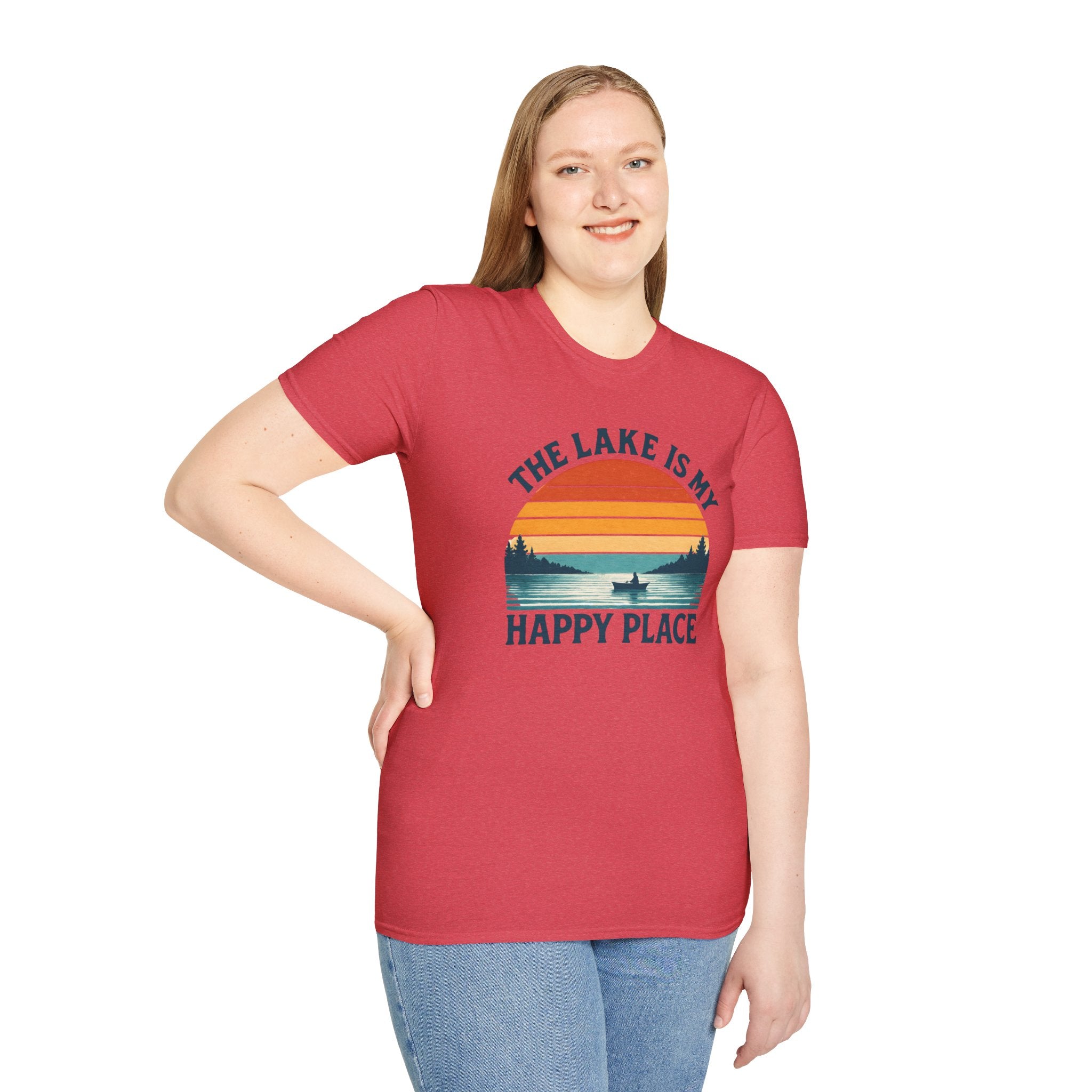 Canoe On The Lake At Sunset "The Lake Is My Happy Place" T-Shirt
